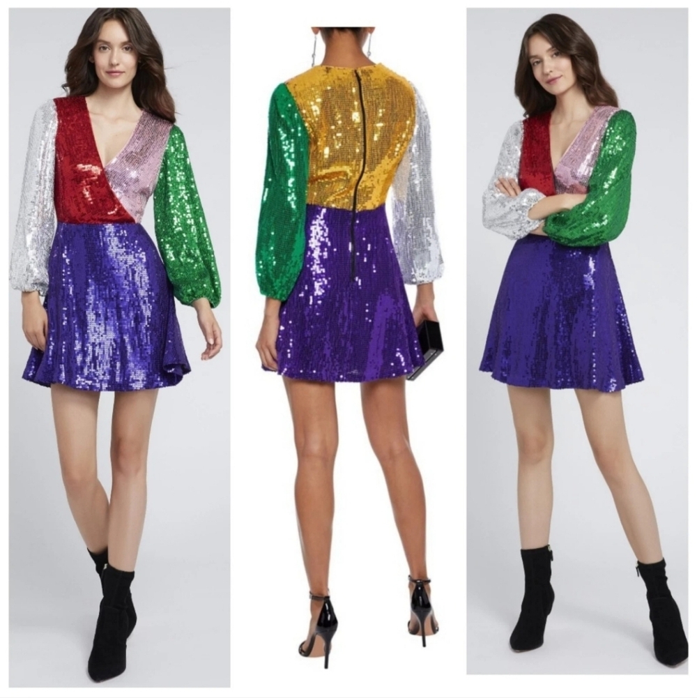 Alice + Olivia Blaze Sequin Color Block Mini Dress Size 6 NWT $ 440 - Picture 2 of 16
